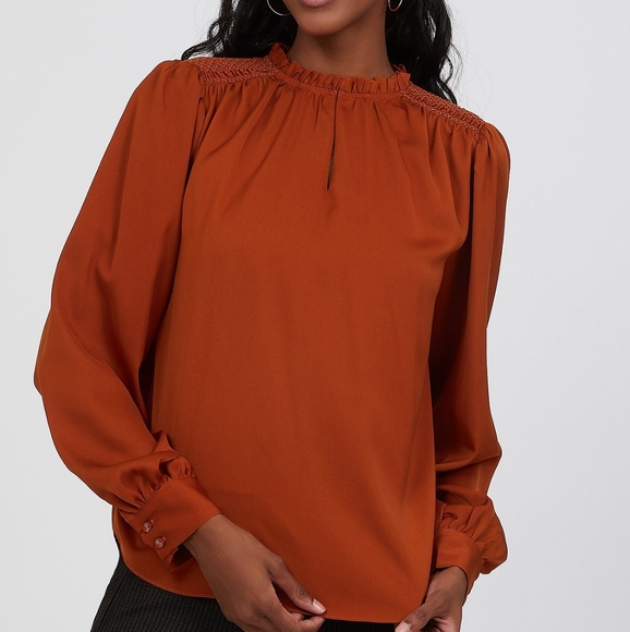 Brand New Burnt Orange Smocked Pie Crust Collar Blouse - Picture 2 of 12